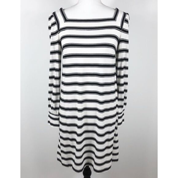 LOFT Striped Square Neck Dress, XS - Picture 2 of 8
